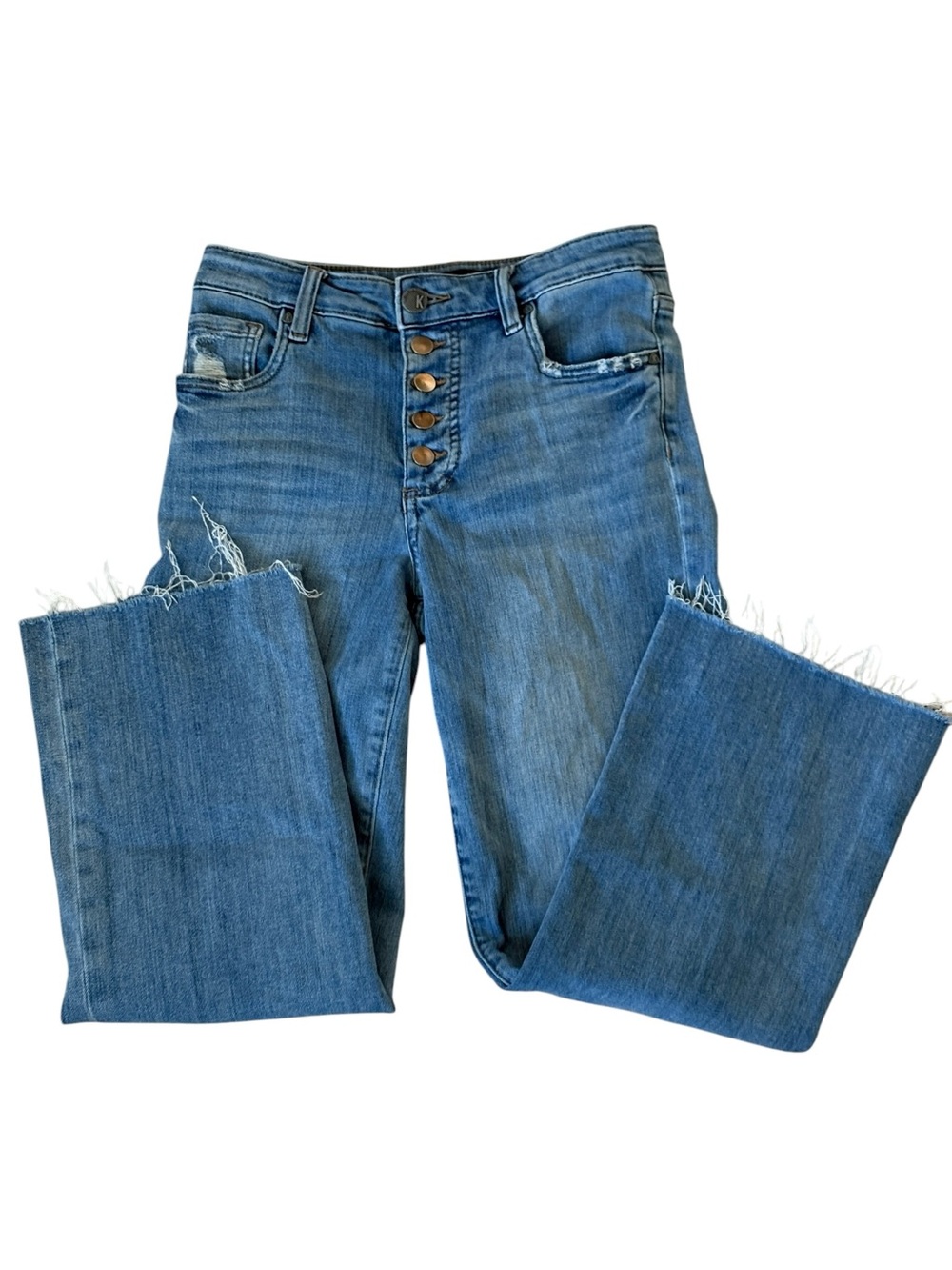 Kut from the Kloth Womens Blue Jeans Raw Hem Wide Leg Size 2 Button Fly